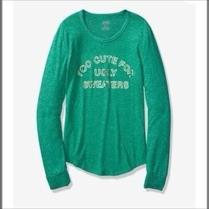 Victoria's Secret PINK Christmas Novelty Too Cute For Ugly Sweaters Top S